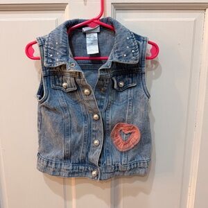 Little Lass Blue Denim Vest with Pink Heart Accent